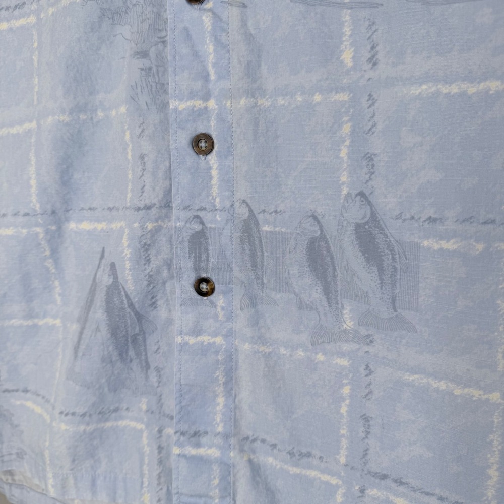 Columbia River Lodge Mens Short Sleeve Button Up Shirt Blue Fish Print Size L - Picture 2 of 12
